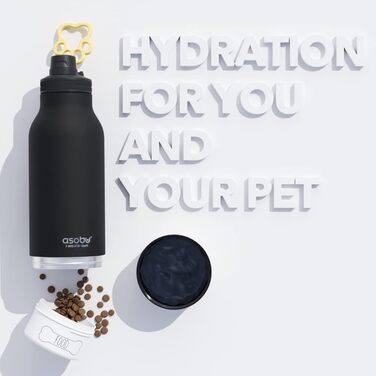 ASOBU Dog Bowl Buddy - Фляга з двома мисками для собак, нержавіюча сталь, чорний