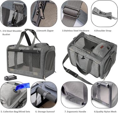 Транспортна сумка для собак та котів, сіра: зручна, дихаюча, для подорожей та прогулянок