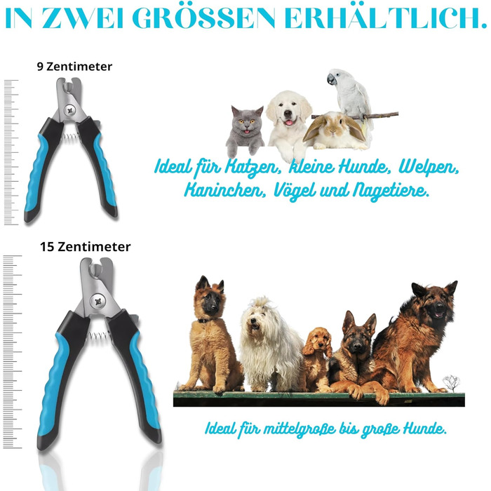Тример для обрізання кігтів собак, котів та інших домашніх тварин | З пилочкою, лезами з нержавіючої сталі, захистом та чохлом – великий | Для догляду за лапами та кігтями