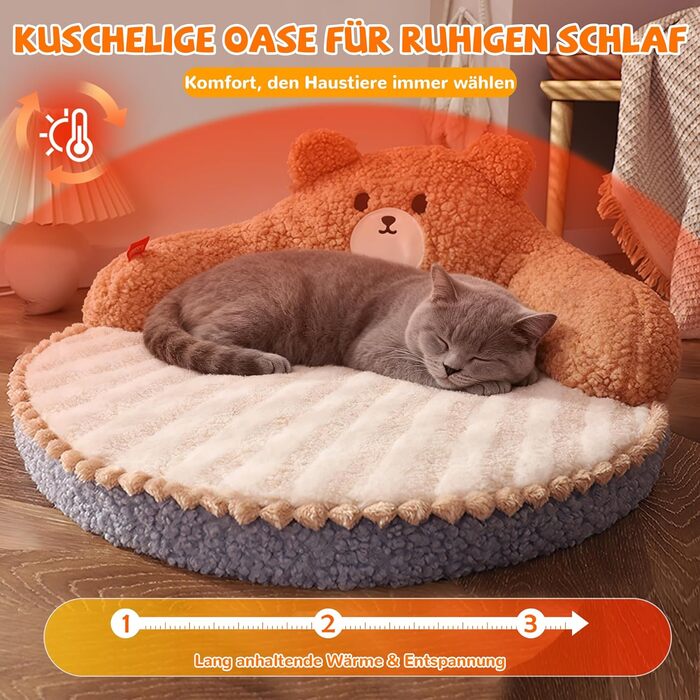 ALLSOPETS Крісло-лежанка для котів, пухнасте, тепле, кругле, для дому, знімний, пральний, для котів, кошенят та маленьких собак (Мокко Браун)