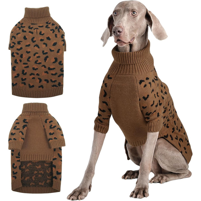 Теплий в'язаний пуловер для собак середніх та великих порід, Khaki. Розміри L (довжина спини 40 см), XL (довжина спини 46 см). Підходить для хаскі, біглів, догів.