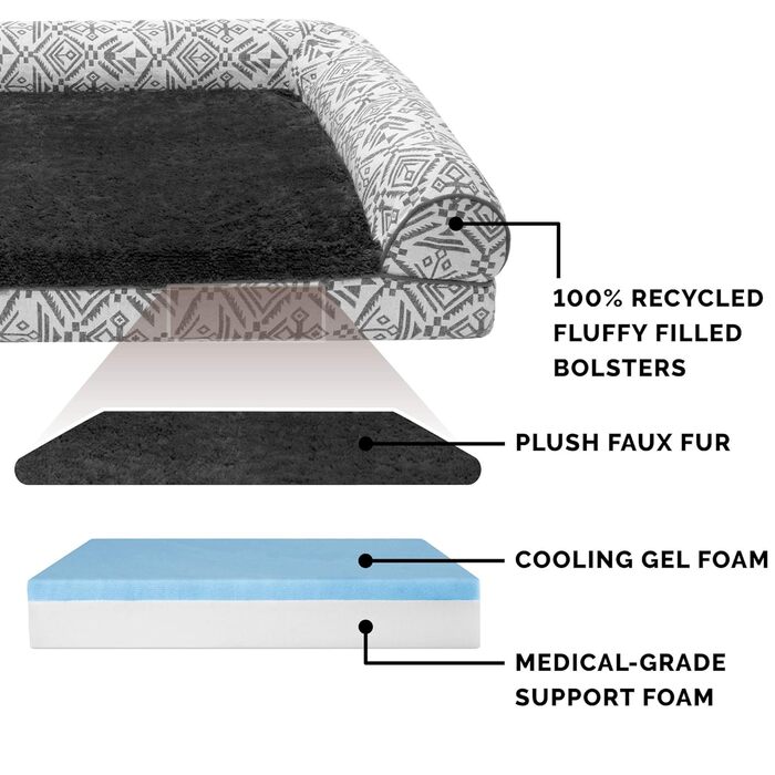 Холодне ліжко для собак Furhaven з гелевою піною, плюш та декор у стилі південно-західного килима, дизайн у стилі дивану знімний, пральний чохол, фіолетово-сірий, розмір L, 91 x 69 x 17 см