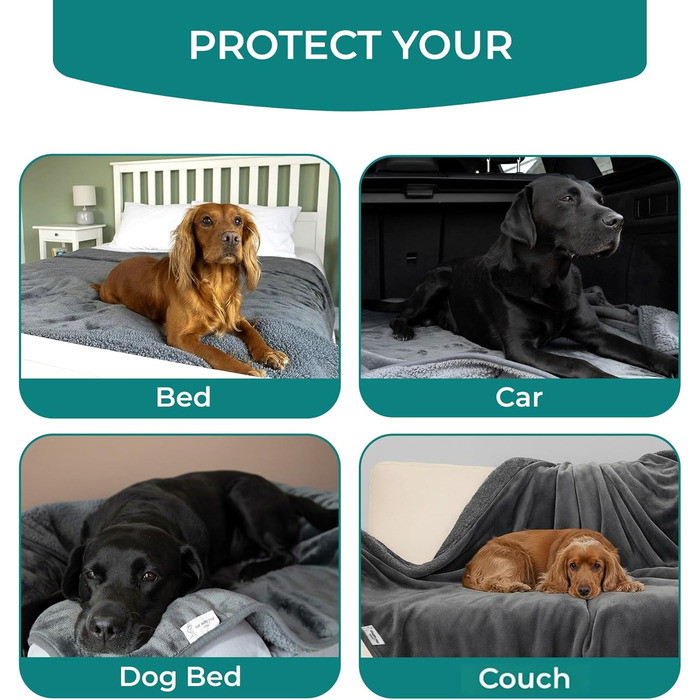 Водонепроникний плед для собак великих порід - м'який фліс, миючий накид для тварин на диван, авто, ліжко та захист меблів, двосторонній плед, 100 x 120 см, Сірий/Сірий (XX-Large (152 x 200 см), Сірий Sherpa/Сірий фланель)