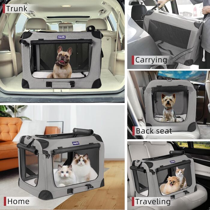 Petprsco Велика переноска для котів і собак, 61x43x43 см, з теплою ковдрою, складаною мискою та м'якою підстилкою, для подорожей