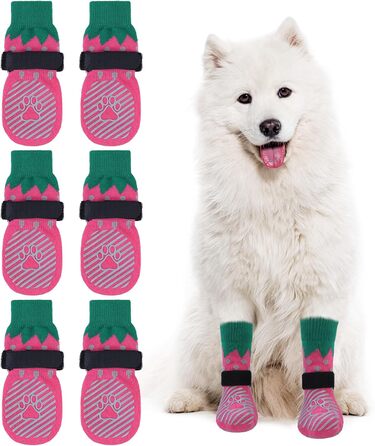 Шкарпетки для собак EXPAWLORER проти ковзання, захист лап, 6 шт. (Medium), полуниця