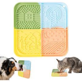 Силіконовий килимок для лизання собак та котів з присосками, багатокольоровий, для повільного годування, зменшує тривогу під час купання та тренувань