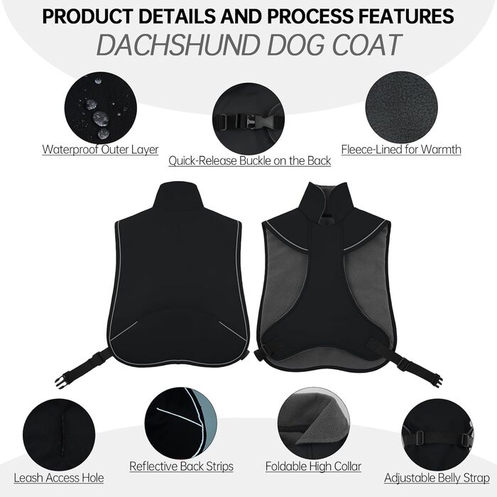 Зимовий теплий накид для такси, чорний L. Водонепроникний, з захистом живота та отвором для повідка. Ідеальний для великих собак.