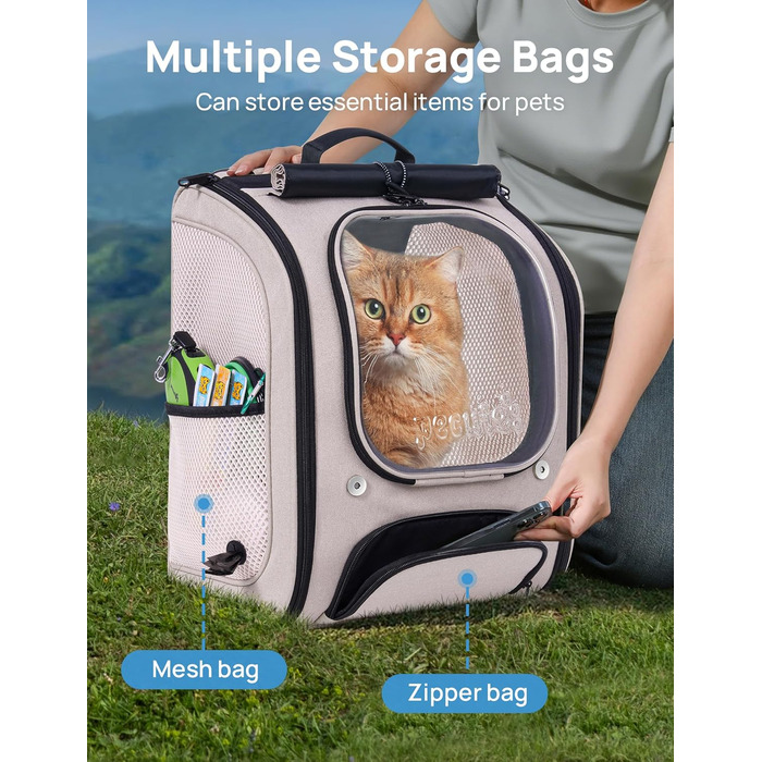 Рюкзак для кота Pecute з вікном-бульбашкою, дихаючий, 42x32x26 см, Khaki