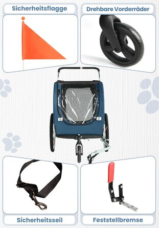 SEPNINE® Причіп для собак XL 2-в-1, велосипедний та візок для собак до 40 кг, складний з гальмами та зчіпним пристроєм, для середніх та великих собак – блакитний