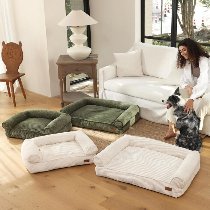 Крісло-ліжко для собак великих порід FUKUMARU, м'яке та зручне, з водонепроникним покриттям, з тканини Cord, можна прати, не ковзає, знімний чохол на блискавці, 93 x 63 x 22 см, зелене