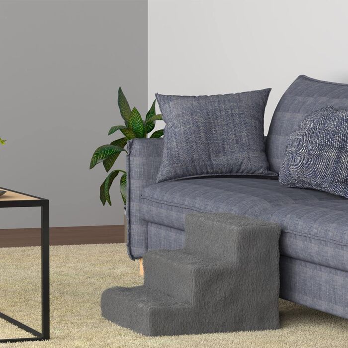 Сходинка для собак та котів Juskys - 3 сходинки, плюшевий знімний чохол, сірого кольору. Підходить для ліжка, дивана, софи та авто