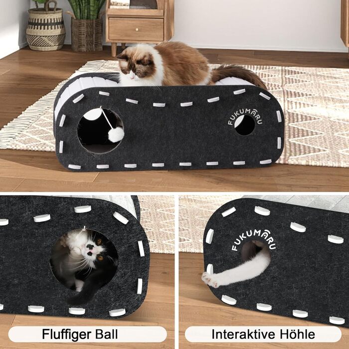 Кігтеточка-будиночок для котів FUKUMARU, чорна філцова кімната-лежанка для сну та ігор, 2-ярусна