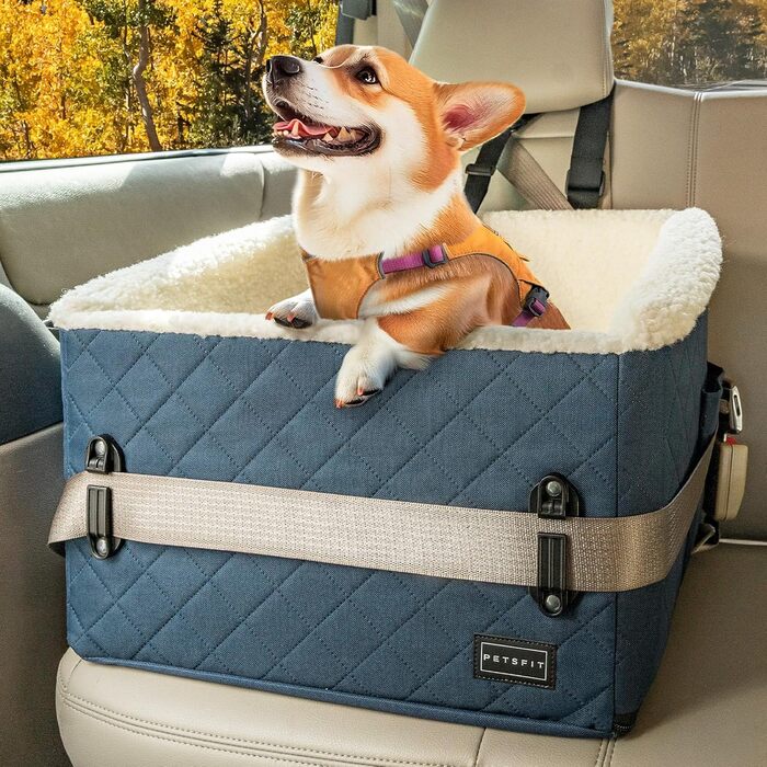 Автомобільний лежак для собак PETFIT, 12.5 см, блакитний, до 12 кг, з підкладкою