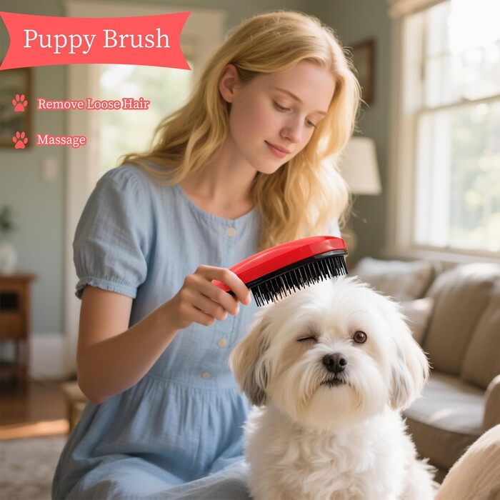 Щітка для собак у вигляді коми, підходить для Йоркширського тер'єра, Ши-тцу, Мальтезе, Мальтіпу, Померанського - м'які щетинки для легкого видалення шерсті, аксесуар для цуценят (Рожеве золото) (Рожевий)