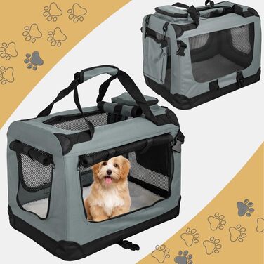 Складана переноска для собак та котів Petigi (Сірий, S, 50 x 35 x 36 см) - переноска для авто, сумка-ліжко