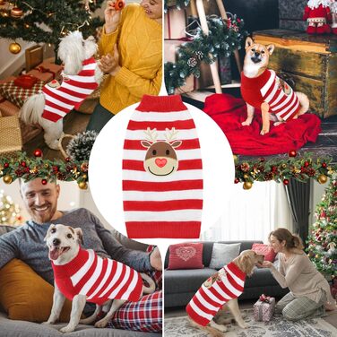 Пуловер для собак SlowTon на Різдво з оленем - теплий зимовий костюм для маленьких та середніх собак, червоно-білий XL