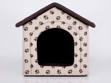 Лежак-будка для собак і котів PillowPrim, середній M, 44x38 см, бежевий з відбитком лап