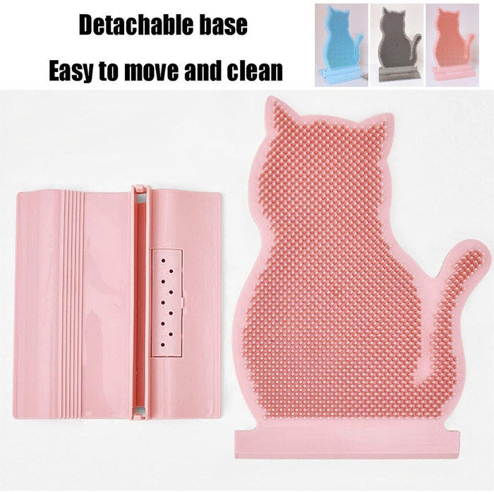 Щітка для котів, самостійний догляд, для довгошерстих та короткошерстих котів, гребінець для догляду за шерстю, гачок для дверей, ніжок столу, кутів, маленька котяча щітка для догляду (сірий, 21x29 см)