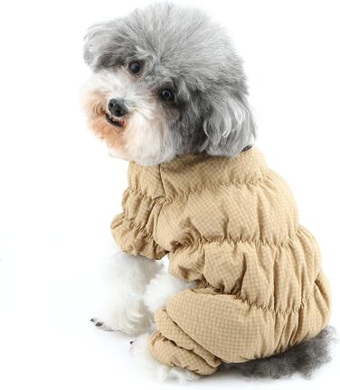 Зимовий теплий костюм-комбінезон для собак, тепла підкладка фліс, водонепроникний, для маленьких порід (йоркширський тер'єр, чихуахуа), зелений (L, хакі)