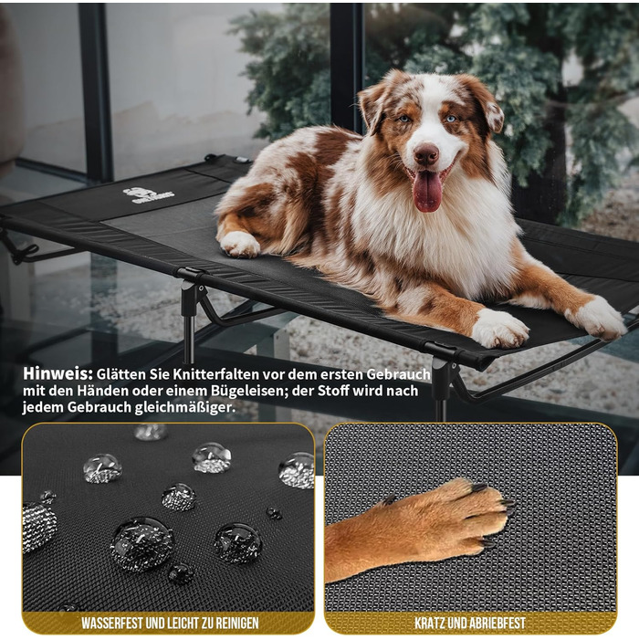OneTigris лежанка для собак Outdoor, піднята лежанка 21 см, 130x70 см, зручна та дихаюча, міцна, легко миється, для кемпінгу, чорна L
