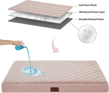 Ортопедичне собаче ліжко WNPETHOME XL, водонепроникне, рожеве, 104x69x10 см. Знімний, пральний чохол та антиковзаюча підкладка