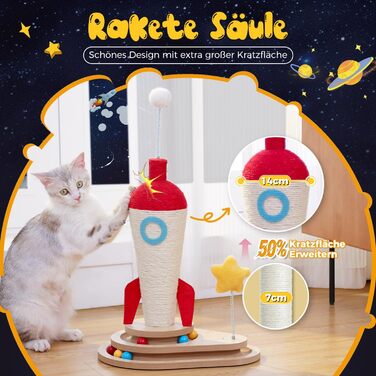 Інтерактивна іграшка для котів PETEPELA з подряпальним стовпчиком у формі ракети, кулькова траса, пір'їнка, з масиву дерева, багатофункціональна