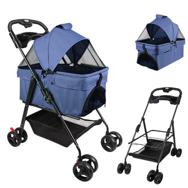 Дитяча коляска для собак та котів, складана, до 15 кг, з підстаканниками (Bleu, 50*65*99см)