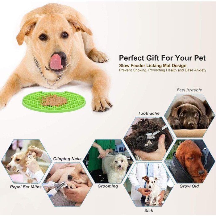 Килимок для облизування собак та котів - 2 шт. Slow Feeder, з міцним присоском, для ласощів, купання, дресирування (синій, зелений)