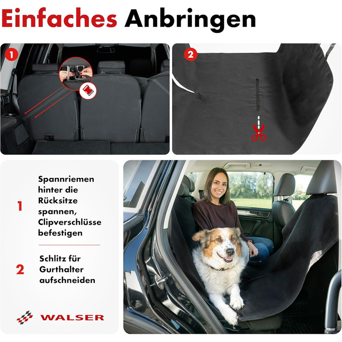 Захист для багажника WALSER Cäsar: килимок з боковим захистом, універсальний, для собак, чорний (захист заднього сидіння)