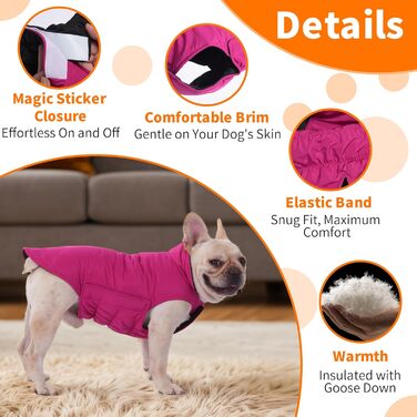 PetWarm Зимовий пуховий жилет для собак, двосторонній, водонепроникний, для маленьких, середніх та великих собак, справжній пух для максимального тепла та захисту від холоду, розмір Small (упаковка 1)