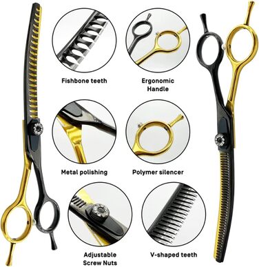 Професійна філірувальна ножиця Profi 7,5 дюймів для собак, котів та інших домашніх тварин. Ножиці для грумінгу з регульованим гвинтом, нержавіюча сталь 440C (тонке розрідження 60%-70%)