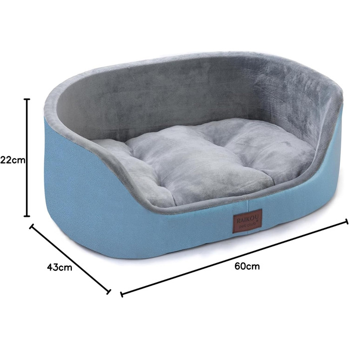 Кругле ліжко для собак середнього розміру Raikou, м'яке та зручне, з антиковзким покриттям (75x54x27 см, блакитне)