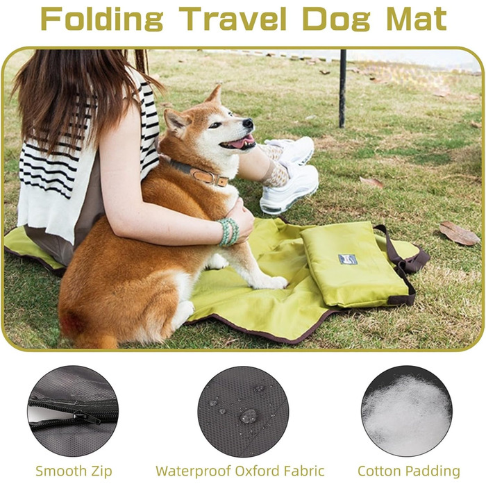 Водонепроникний килимок для собак Zjyufy, флісовий, для дому та вулиці, туристичний, складаний, для малих, середніх та великих собак, зелений