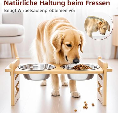 Підвищена годівниця для собак DOKKOME: регульована висота, бамбуковий підставник, нержавіюча сталь, для маленьких собак та котів, захист суглобів
