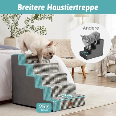 Сходинки для собак COZY KISS - пандус для тварин з нековзким покриттям. Підходять для маленьких собак та котів. Щільний пінопласт, для ліжка, дивана, авто (Чорний & Білий, 75x50x60cm, 5)