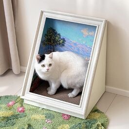 Будинок для котів з рамкою та кігтеточкою – художня котяча хатинка для дому, велике ліжко для кошенят, змінний килимок для дряпання, дизайнерське оформлення