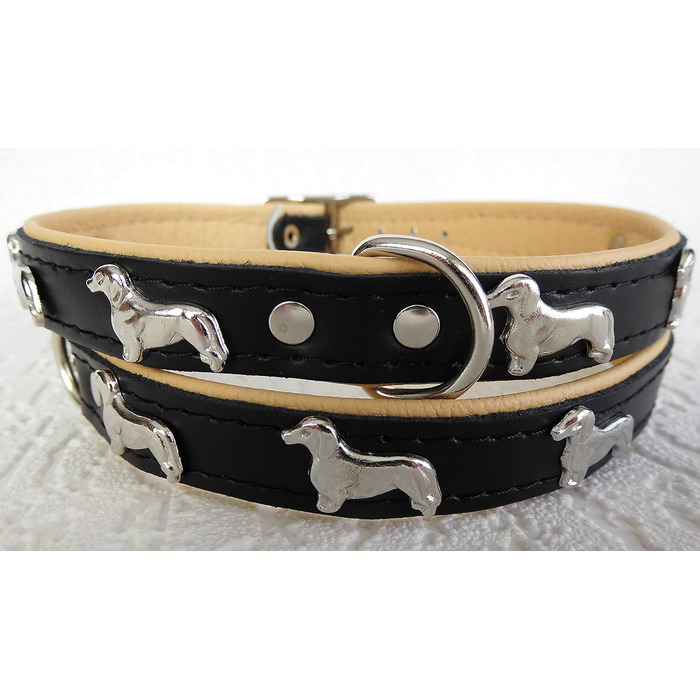 Ліденячий нашийник для собак DACKEL, шкіряний, обхват шиї 28-32/30-36/36-41 см, Чорний - Бежевий, НОВИЙ