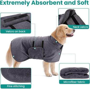 Рушник для собак PETTOM: Швидковисихаючий халат з мікрофібри для великих собак (L, сірий)