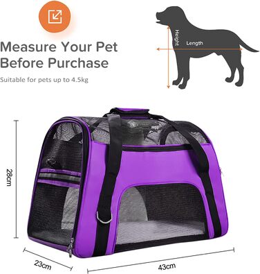 Переноска для тварин Galatée, переноска для собак та котів, дихаючий матеріал, для подорожей, складана, фіолетовий (M)
