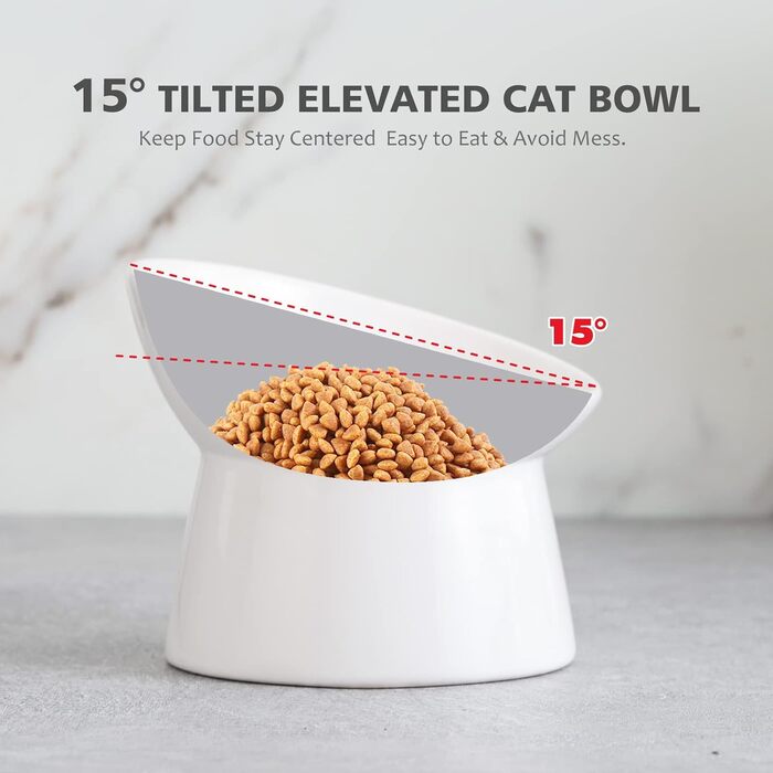 Котло propositions для котів з кераміки, піднятий годівниця, 15° нахил, 280 мл, білий, великий - для запобігання зригування