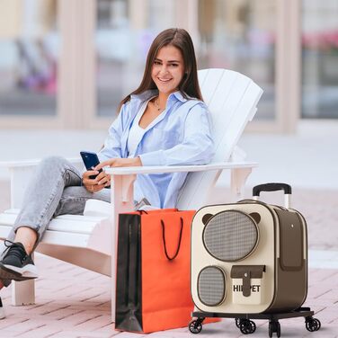 Рюкзак для тварин Galatée з колесами, зручний рюкзак для котів з знімними колесами, переноска для тварин на колесах, рюкзак для собак, ідеальний для подорожей/походів/відпочинку на природі (колір: коричневий)