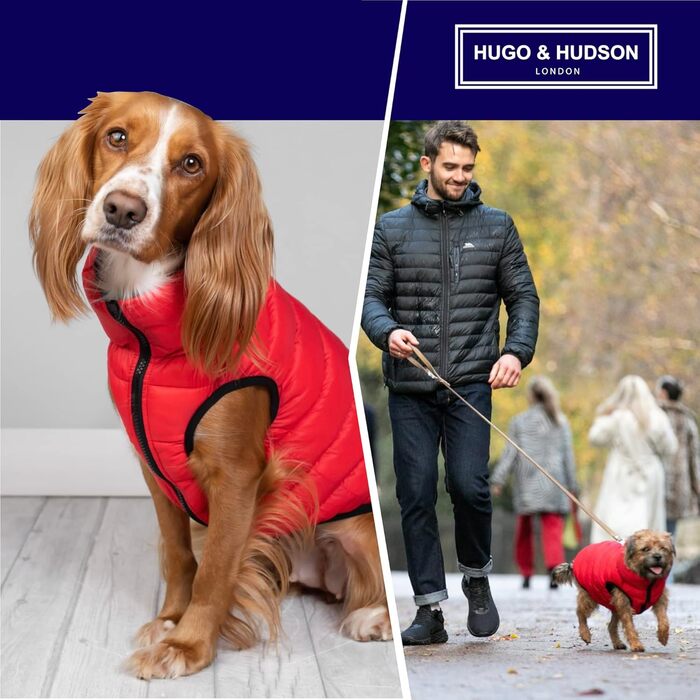 HUGO & HUDSON Двостороння пухова куртка для собак, водовідштовхувальна, червона і темно-синя, розмір S35