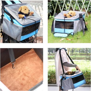 Корзина для собак на велосипед, блакитна, з 4 сітчастими вікнами, для цуценят та маленьких тварин до 7 кг, 29*27*37 см