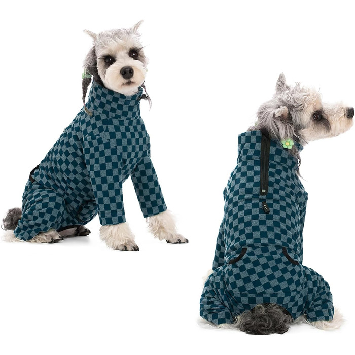 Теплий флісовий зимовий одяг для собак - теплий піжамний комбінезон з коміром для собак маленьких та середніх порід, блакитний (L)