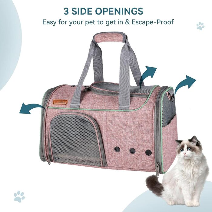 Транспортна переноска для котів середніх та маленьких порід (до 7,3 кг), м'яка, складна, для подорожей та авіаперельотів
