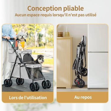 Дитяча коляска для тварин Homewell: 2 поверхи, складна, з корзиною, тримачем для напоїв та шлейкою, вантажопідйомність 25 кг (Чорний)