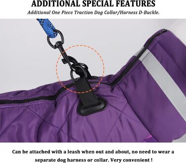 Відбиваюча куртка для собак великих порід, зимова водонепроникна тепла куртка-манта для собак, жилет для собак з D-початком для активного відпочинку, спорту та полювання (4XL, фіолетовий)