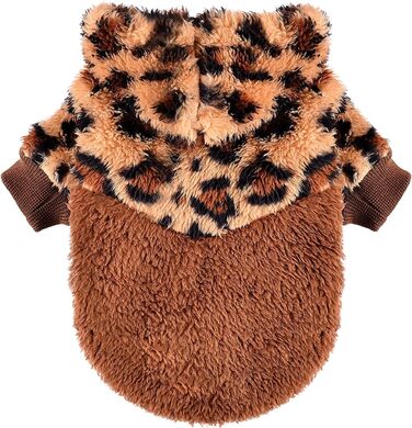 Світшот для собак з капюшоном з флісу, теплий одяг для маленьких собак, цуценят, Чихуахуа, Йоркширського тер'єра, котячий одяг (леопард, розмір XXS)