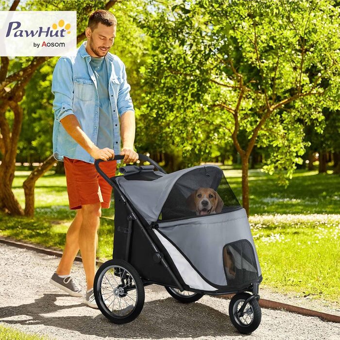 Візок для собак PawHut: зручний та безпечний перенос домашніх улюбленців (до 30 кг), сірий, з сіткою та гальмом