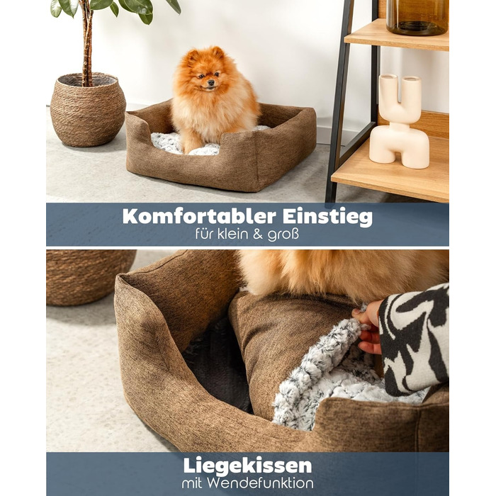 Кругле ліжко для собак та котів Lionto з м'яким змінним подушками, коричневе, 60x50 см